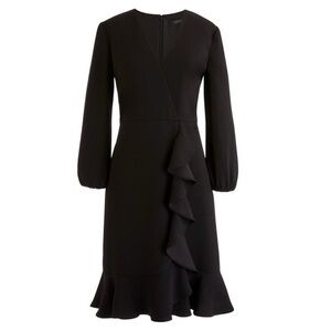 NWT J CREW black drapey ruffle long sleeve dress, size 10